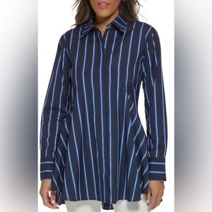 Donna Karan - Black and Blue Striped Button-Up Shirt